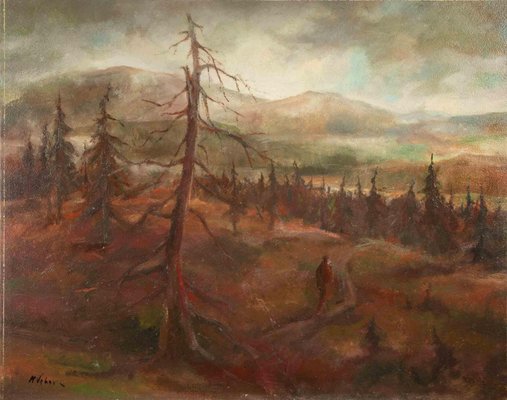 Miloslava Vrbova-Štefková, Landscape, Bohemian Forest, Oil Painting, Mid-20th Century-ZCI-2032683