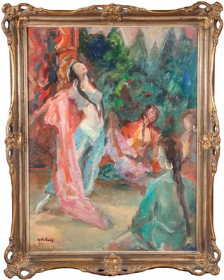 Miloslava Vrbova-Štefková, Orientalist Dance in a Harem, Oil Painting, Mid-20th Century-ZCI-2032680