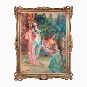 Miloslava Vrbova-Štefková, Orientalist Dance in a Harem, Oil Painting, Mid-20th Century-ZCI-2032680