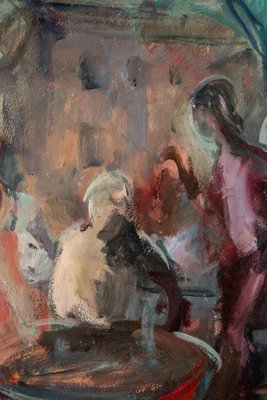 Miloslava Vrbova-Štefková, People at the Café, Oil Painting, Mid-20th Century-ZCI-2032682