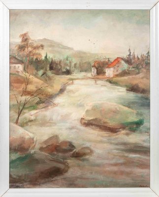 Miloslava Vrbova-Štefková, River Landscape, Oil Painting, Mid-20th Century-ZCI-2032687