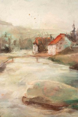 Miloslava Vrbova-Štefková, River Landscape, Oil Painting, Mid-20th Century-ZCI-2032687