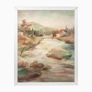 Miloslava Vrbova-Štefková, River Landscape, Oil Painting, Mid-20th Century-ZCI-2032687