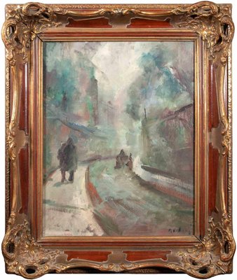 Miloslava Vrbova-Štefková, Snowy Street in Czech Republic, Oil Painting, Mid-20th Century-ZCI-2032710