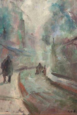 Miloslava Vrbova-Štefková, Snowy Street in Czech Republic, Oil Painting, Mid-20th Century-ZCI-2032710