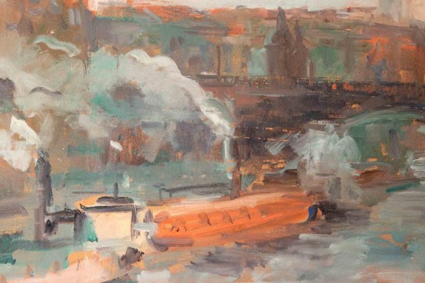 Miloslava Vrbova-Štefková, View of Charles Bridge in Prague, Oil Painting, Mid-20th Century-ZCI-2032699