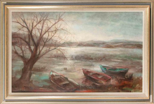 Miloslava Vrbova-Štefková, Winter Seascape with Moore..., Oil Painting, Mid-20th Century-ZCI-2032696