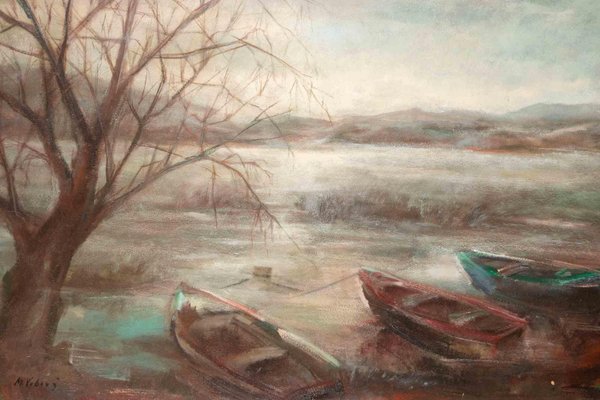 Miloslava Vrbova-Štefková, Winter Seascape with Moore..., Oil Painting, Mid-20th Century-ZCI-2032696