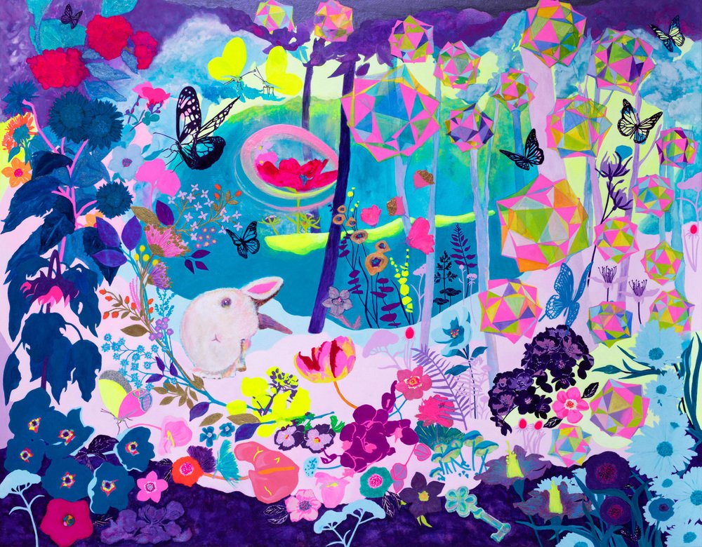 Minako Asakura, Fancy Forest, 2021, Acrylic & Watercolour on Paper on Wood