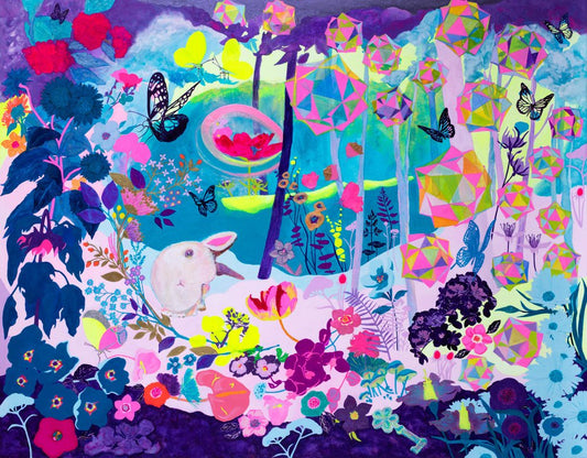 Minako Asakura, Fancy Forest, 2021, Acrylic & Watercolour on Paper on Wood