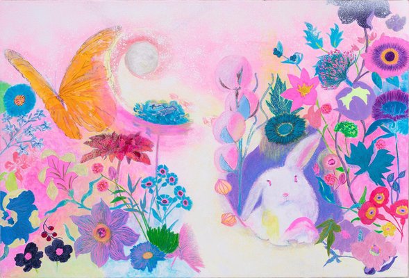 Minako Asakura, Light in the Forest, Rabbit, 2021, Acrylic & Watercolour on Paper on Wood-CHG-1315817