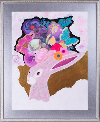 Minako Asakura, Pink Crazy Rabbit, 2021, Acrylic & Watercolour on Paper on Wood-CHG-1315830