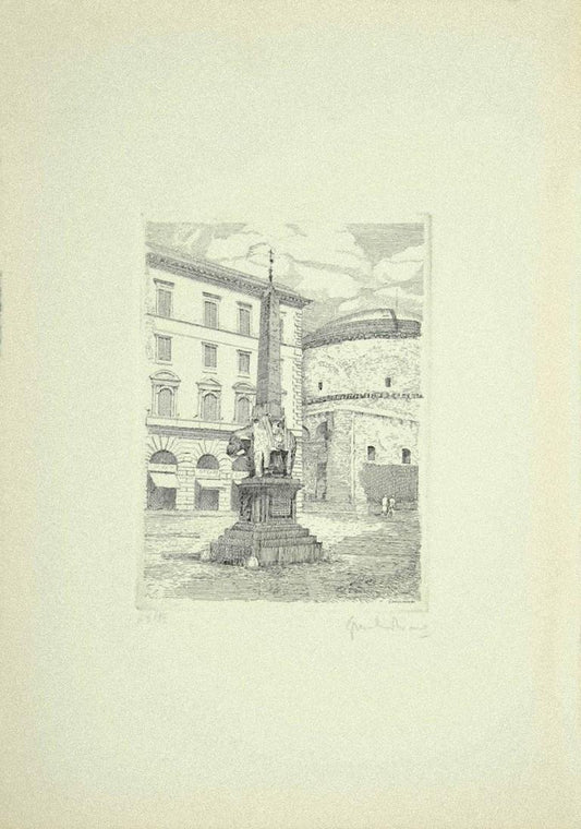 Minerva Square Etching by Giuseppe Malandrino, 1970s