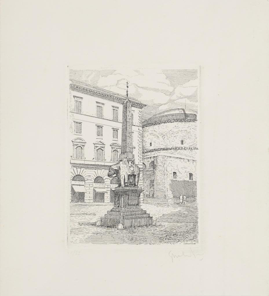 Minerva Square - Original Etching by Giuseppe Malandrino - 1970s 1970s