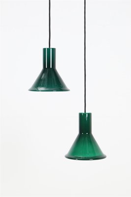 Mini-P&T Hanging Lamps in Green Glass by Michael Bang for Holmegaard, 1970s, Set of 2-NIX-1763620