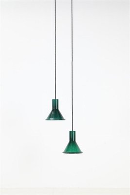 Mini-P&T Hanging Lamps in Green Glass by Michael Bang for Holmegaard, 1970s, Set of 2-NIX-1763620