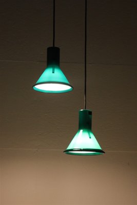 Mini-P&T Hanging Lamps in Green Glass by Michael Bang for Holmegaard, 1970s, Set of 2-NIX-1763620