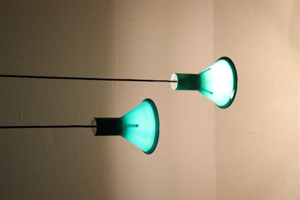 Mini-P&T Hanging Lamps in Green Glass by Michael Bang for Holmegaard, 1970s, Set of 2-NIX-1763620