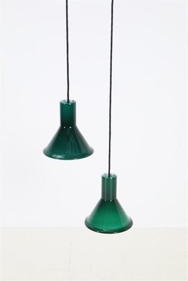 Mini-P&T Hanging Lamps in Green Glass by Michael Bang for Holmegaard, 1970s, Set of 2-NIX-1763620