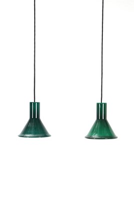 Mini-P&T Hanging Lamps in Green Glass by Michael Bang for Holmegaard, 1970s, Set of 2-NIX-1763620