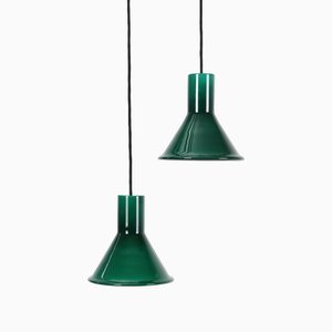 Mini-P&T Hanging Lamps in Green Glass by Michael Bang for Holmegaard, 1970s, Set of 2-NIX-1763620