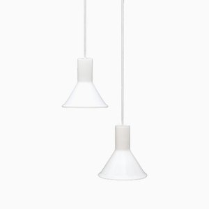 Mini-P & T Hanging Lights in White Glass by Michael Bang for Holmegaard, 1970s, Set of 2-NIX-1773659