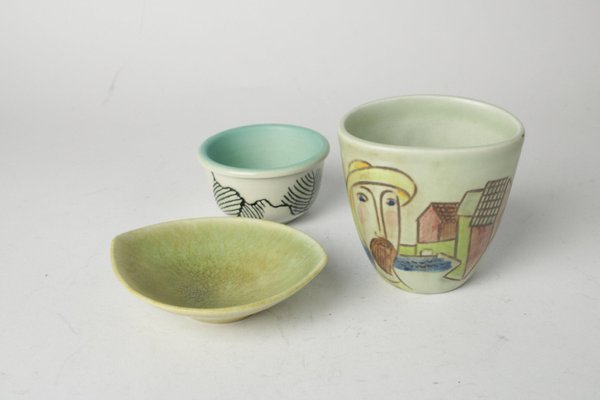 Miniature Bowl and Cups by Britt-Louise Sundell and Carl-Harry Stålhane, 1960s, Set of 3-HYQ-1448012