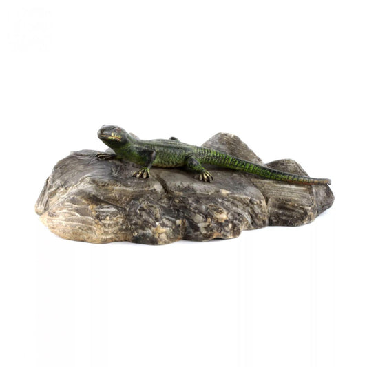 Miniature Bronze Lizard on a Stone