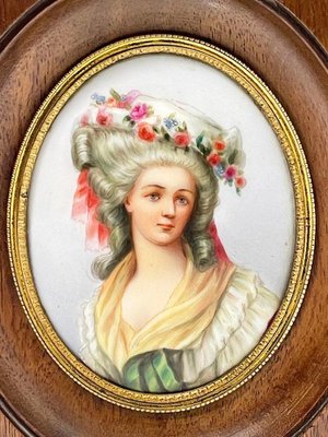 Miniature Framed Portrait of a Lady Painted on Porcelain-UCH-1224269