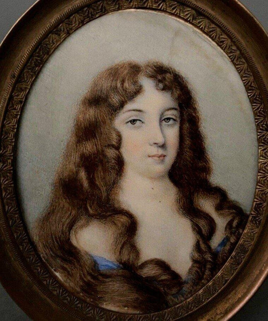 Miniature of Woman with Long Hair, 18th Century, Painting, Framed