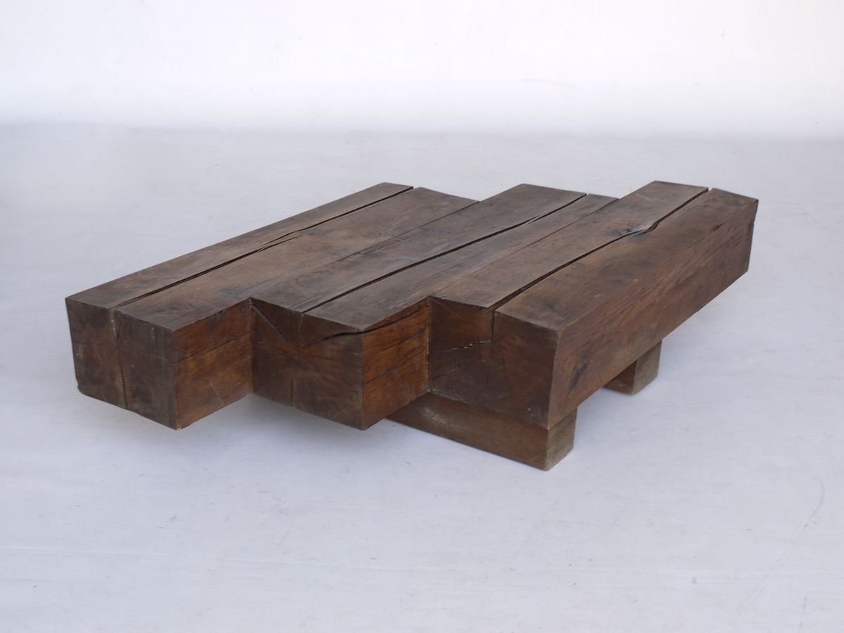 Minimal French Wooden Coffee Table, 1960s