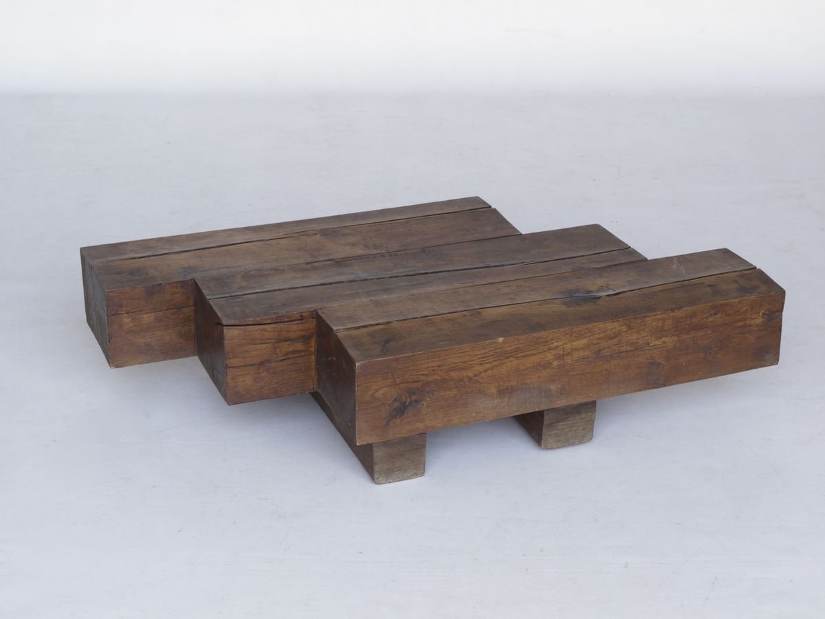 Minimal French Wooden Coffee Table, 1960s