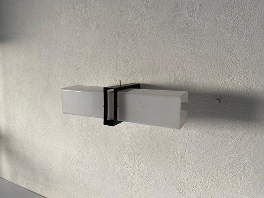 Minimalist 2 Socket Acrylic Shade & Black Metal Sconce, 1970s-RDS-1156804