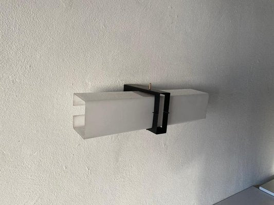 Minimalist 2 Socket Acrylic Shade & Black Metal Sconce, 1970s-RDS-1156804