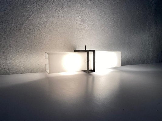 Minimalist 2 Socket Acrylic Shade & Black Metal Sconce, 1970s-RDS-1156804