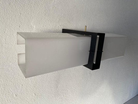 Minimalist 2 Socket Acrylic Shade & Black Metal Sconce, 1970s-RDS-1156804