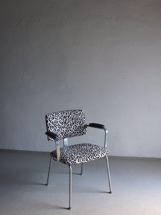 Minimalist Animal Print Chrome Desk Armchair, Sweden, 1960s