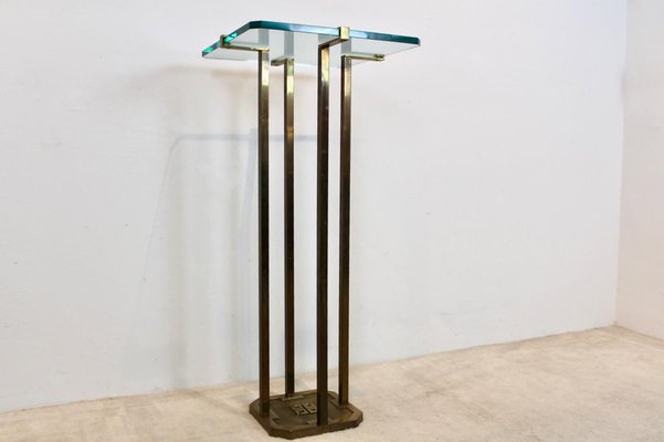 Minimalist Brass and Glass Pedestal Table attributed to Peter Ghyczy, 1970s-MO-1823102