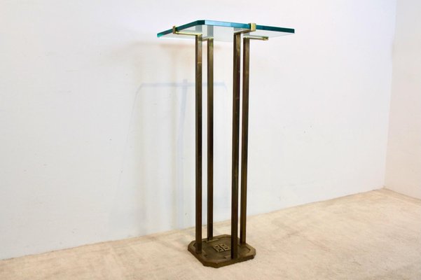 Minimalist Brass and Glass Pedestal Table attributed to Peter Ghyczy, 1970s-MO-1823102