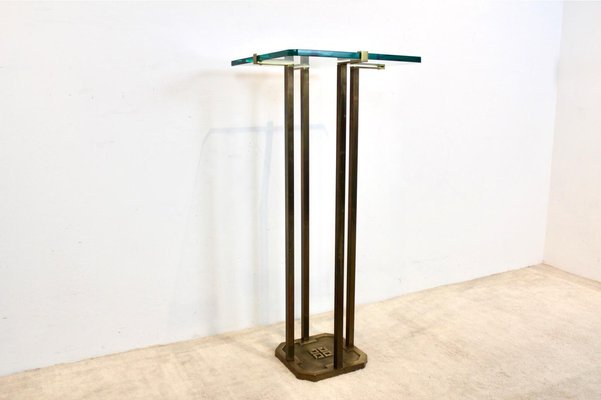 Minimalist Brass and Glass Pedestal Table attributed to Peter Ghyczy, 1970s-MO-1823102