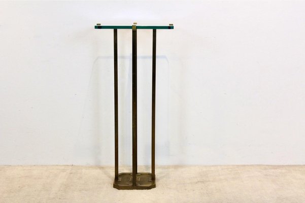 Minimalist Brass and Glass Pedestal Table attributed to Peter Ghyczy, 1970s-MO-1823102