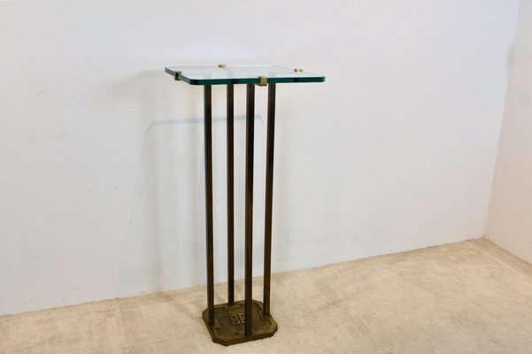 Minimalist Brass and Glass Pedestal Table attributed to Peter Ghyczy, 1970s-MO-1823102