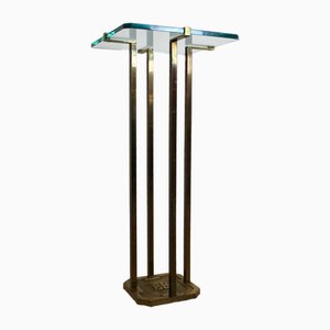 Minimalist Brass and Glass Pedestal Table attributed to Peter Ghyczy, 1970s-MO-1823102