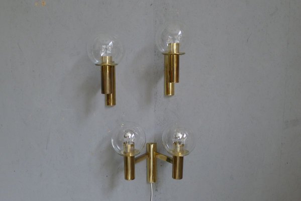 Minimalist Brass Wall Lights with Spheres in Glass from OTT International, 1960s, Set of 3-VRE-769024