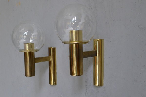 Minimalist Brass Wall Lights with Spheres in Glass from OTT International, 1960s, Set of 3-VRE-769024