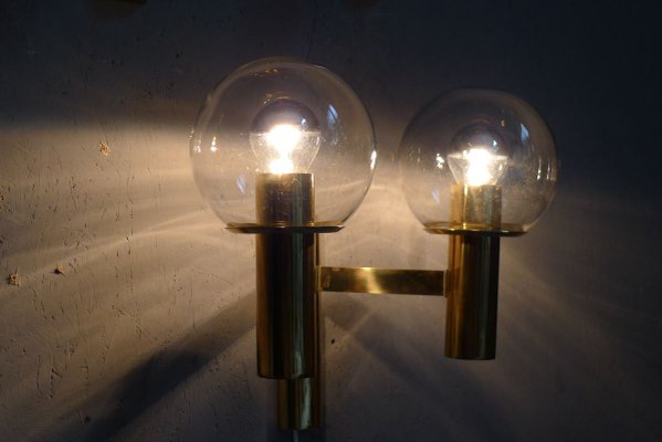 Minimalist Brass Wall Lights with Spheres in Glass from OTT International, 1960s, Set of 3-VRE-769024