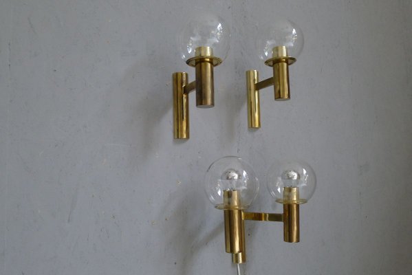 Minimalist Brass Wall Lights with Spheres in Glass from OTT International, 1960s, Set of 3-VRE-769024