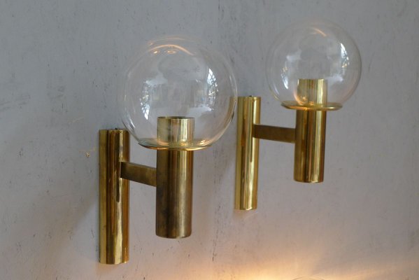 Minimalist Brass Wall Lights with Spheres in Glass from OTT International, 1960s, Set of 3-VRE-769024