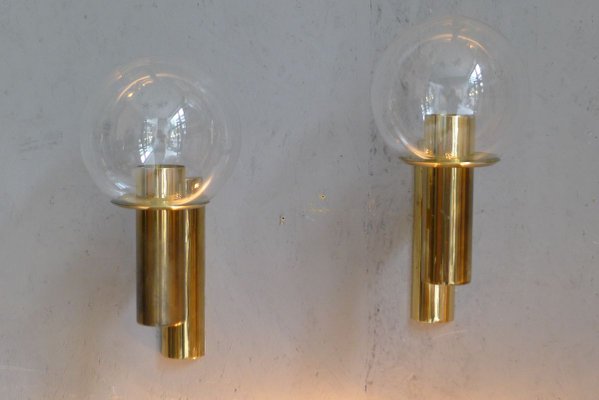 Minimalist Brass Wall Lights with Spheres in Glass from OTT International, 1960s, Set of 3-VRE-769024