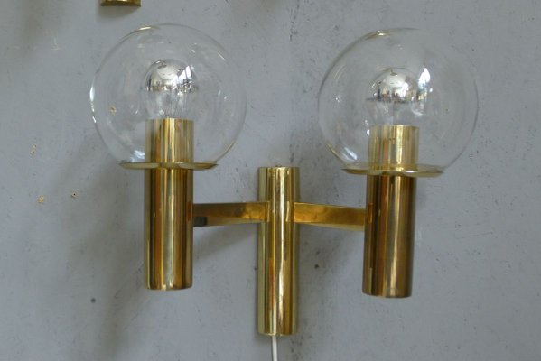 Minimalist Brass Wall Lights with Spheres in Glass from OTT International, 1960s, Set of 3-VRE-769024